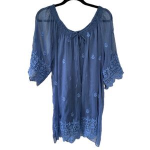 REME Women's On Off Shoulder Embroidered Semi Sheer Crinkle Lined Tunic Top 1X